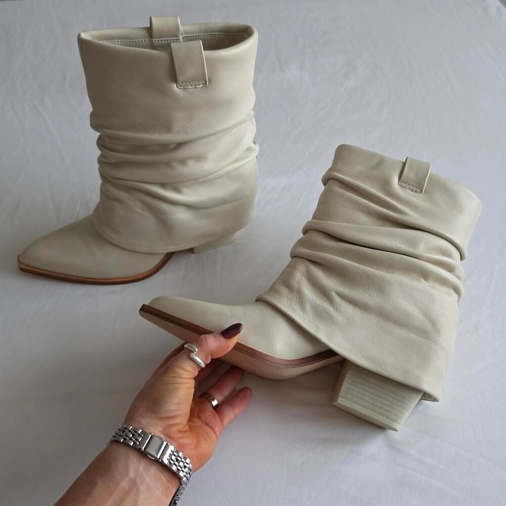 BRAND NEW D'AMELIO Savella Nappa Sheep Leather Women's Cream Boots